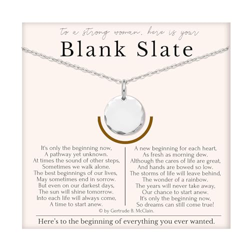 HOPE LOVE SHINE Women's New Beginnings Necklace - 14k Gold Plated Sterling Silver, Healing & Recovery Gift, Adjustable 16+2" Chain - color: STERLING SILVER, style: c. BLANK SLATE