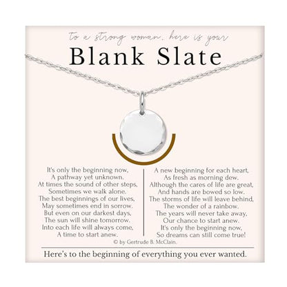 HOPE LOVE SHINE Women's New Beginnings Necklace - 14k Gold Plated Sterling Silver, Healing & Recovery Gift, Adjustable 16+2" Chain - color: STERLING SILVER, style: c. BLANK SLATE