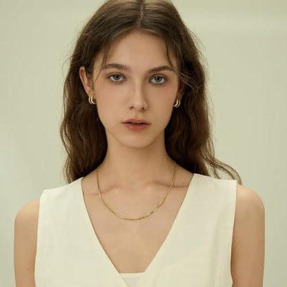 ARSIS 18K Gold Plated Herringbone Necklace Snake Chain Choker Dainty Layered Hypoallergenic Jewelry Gift for Women - color: Gold+Slider Chain