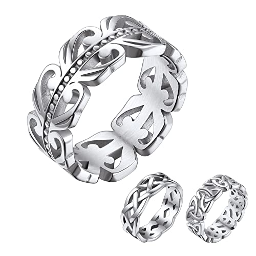 Bestyle Celtic Knot Band Rings for Men Women, Stainless Steel Irish Finger Ring Viking Wedding Bands Jewelry Gift Wedding Promise Gold Silver Black - color: 01.Stainless Steel