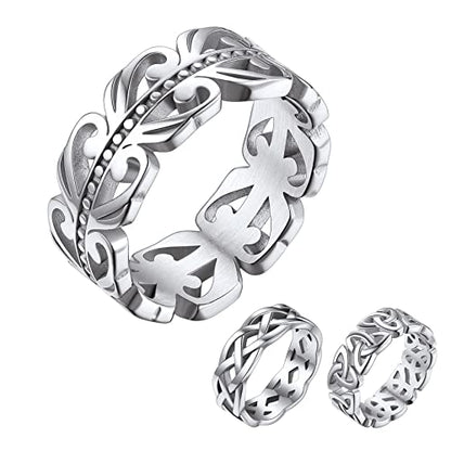 Bestyle Celtic Knot Band Rings for Men Women, Stainless Steel Irish Finger Ring Viking Wedding Bands Jewelry Gift Wedding Promise Gold Silver Black - color: 01.Stainless Steel