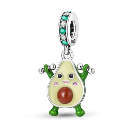 CYCUFF 925 Sterling Silver Charms Suitable for Charm Necklaces, Bracelet Pendants Beads Jewellery Gift for Women - color: Dumbbell Avocado Charm