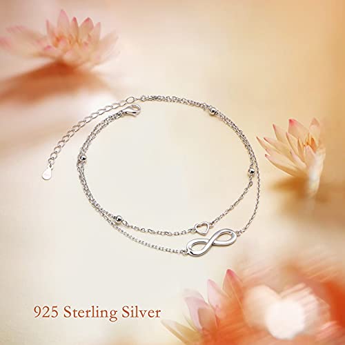 Anklet for Women 925 Sterling Silver Foot Adjustable Ankle Bracelet Jewelry - style: Infinity Heart
