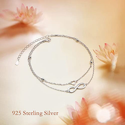 Anklet for Women 925 Sterling Silver Foot Adjustable Ankle Bracelet Jewelry - style: Infinity Heart