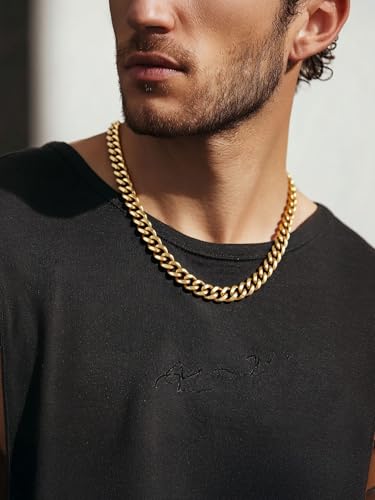 Stainless Steel Mens Cuban Link Chains, Daily Wear Hip Hop Miami Necklace | 3/6/9/12mm Silver/Gold Plated/Black necklace with Gift Box, No Tarnish, Sweatproof & Waterproof, Hypoallergenic Men Chains - color: C-12mm-gold plated, size: 18 inch