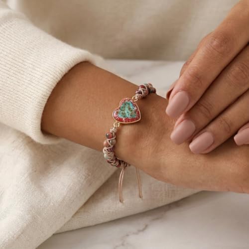 YGLINE Stone Bead Yoga Meditation Bracelet Healing Crystal Double Layer Natural Gemstone Beaded Relax Anxiety Bracelets for Women Men - color: jasper heart