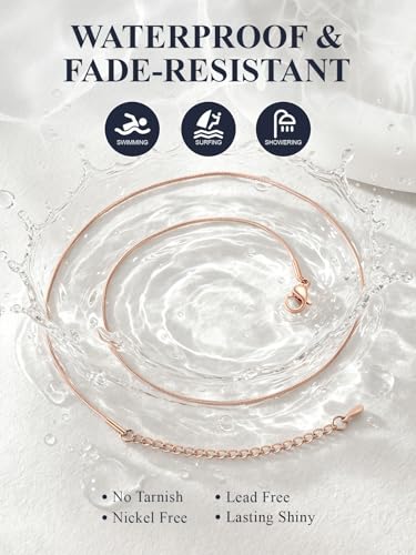 U7 Snake Necklace for Women 14K Gold Plated/Silver/Rose Gold/Black Chain Necklace Hypoallergenic, Stainless Steel Tiny Snake Chain Necklace 1/1.2/1.5/2MM, 14-30" Adjustable Minimalist Gift - color: b.Rose Gold-1mm