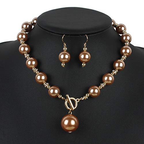 COLORFUL BLING Chunky Multicolor Simulated Pearl Choker Necklace Drop Dangle Earrings Bracelet Set Crystal Bib Big Large Round Beaded Strand for Women Brides Costume Statement 1920s Wedding Jewelry - color: Champagne
