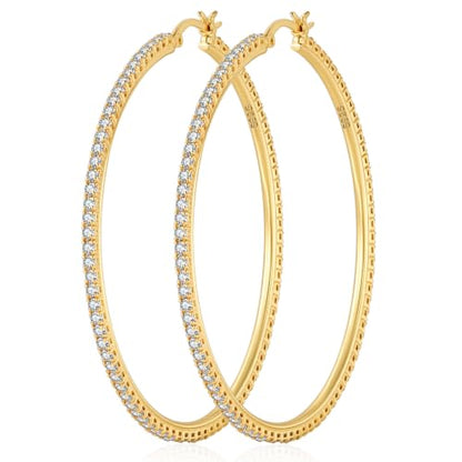 2MM S925 Sterling Silver Post Cubic Zirconia Hoop Earrings Hypoallergenic | 14K Gold Plated - color: Gold-60MM