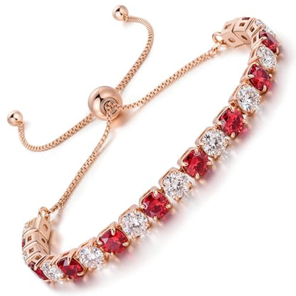 Lovans 14K Gold Plated Tennis Bracelets,White/Yellow/Rose Gold-plated Adjustable Cubic Zirconia Tennis Bracelet for Women - color: Rose Gold, size: 4MM Red