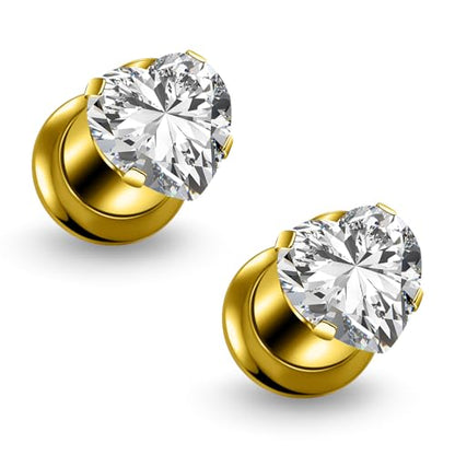Astm F136 Titanium Heart CZ Ear Gauges Screw Fit Flesh Tunnels Plugs Gauges Earring Expander Stretcher Ear Tunnels For Ears 10G 8G 6G 4G 2G 0G 00G Plug Earrings Piercing Jewelry For Women Men - color: 4G Gauges, Gold