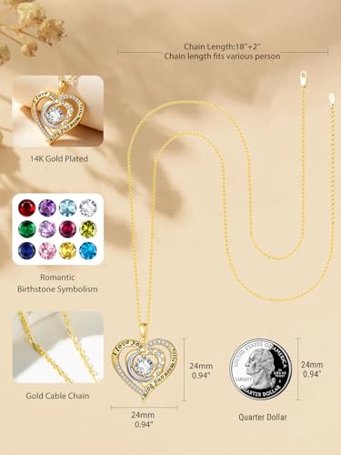 14K Gold I Love You to the Moon and Back Necklace for Women, Double Heart Birthstone Necklace, Moon Star Love Jewelry, Christmas Valentines Mothers Day Birthday Gifts for Wife Mom Girlfriend - color: 04-Apr Birthstone