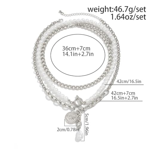 Chunky Layered Pearl Necklaces Set for Women Big Coin OT Choker Necklace | Gold,silver,layering,pearls,stack,pearl jewelry,drop,baroque,buckle,beaded,chain,statement,clasp,toggle,accessories,gift - color: Color-2