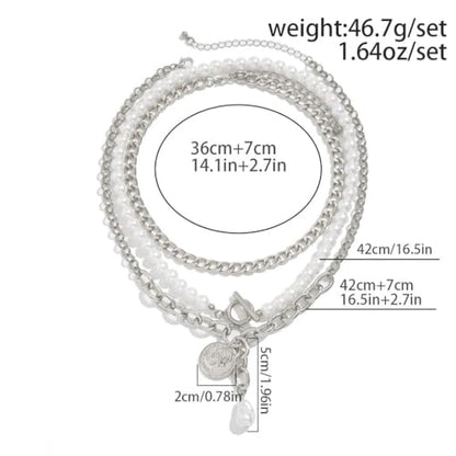 Chunky Layered Pearl Necklaces Set for Women Big Coin OT Choker Necklace | Gold,silver,layering,pearls,stack,pearl jewelry,drop,baroque,buckle,beaded,chain,statement,clasp,toggle,accessories,gift - color: Color-2