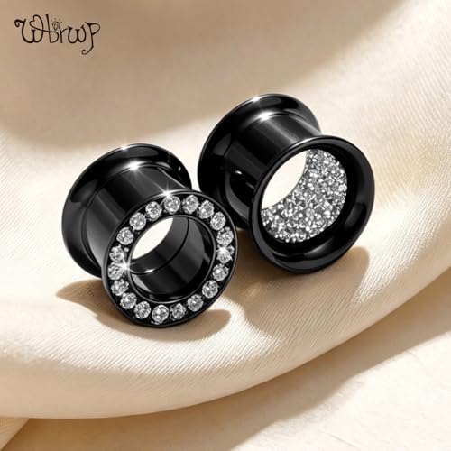 WBRWP Unisex Women 6pcs/8pcs-3pairs/4pairs Hollow Zircon Stainless Steel Screw Ear Plugs Tunnels with ZirconEar Plugs Tunnels - Ear Expander - Ear Gauges Stretcher Body Piercing 8g-5/8 - color: 4pc Black-2 with inside shining+2 with cz