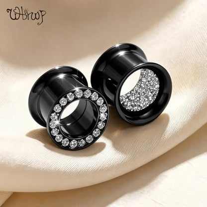 WBRWP Unisex Women 6pcs/8pcs-3pairs/4pairs Hollow Zircon Stainless Steel Screw Ear Plugs Tunnels with ZirconEar Plugs Tunnels - Ear Expander - Ear Gauges Stretcher Body Piercing 8g-5/8 - color: 4pc Black-2 with inside shining+2 with cz
