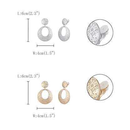 FANZE 2-3 Pairs Clip on Earrings Drop Earrings Set,Big Matte Gold Earrings Statement Earrings Jewelry Gift for Women - color: set-16