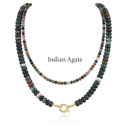 CASDAN 2Pcs Natural Gemstone Beaded Choker Necklaces for Women | Boho Colorful Beads Choker,Natural Stone Surfer Beach Necklaces,Handmade Summer Jewelry,Charm Trendy Necklaces - color: Greyish green