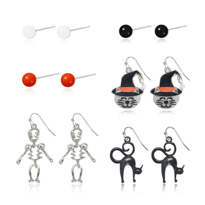 Halloween Stud Earrings Set for Women Stainless Steel Hypoallergenic Jewelry with Pumpkin, Spider, Ghost, Bat & Skull Designs Spooky Halloween Accessories & Gifts for Teachers