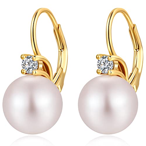 Jiamiaoi Pearl Dangle Earrings 925 Sterling Silver Pearl Earrings for Women 10mm White/Black Pearls - color: D03-Yellow