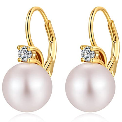 Jiamiaoi Pearl Dangle Earrings 925 Sterling Silver Pearl Earrings for Women 10mm White/Black Pearls - color: D03-Yellow