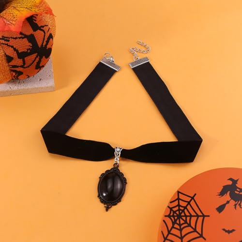 Gothic Black Velvet Goth Choker Necklace for Women,Cameo Black Choker Crow Skull Pendant Necklace Vintage Collar Skull Necklace Gothic Jewelry - style: Black