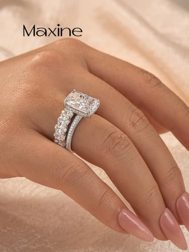 Maxinejewelry 4.5CT Radiant Cut Wedding Ring Set for Women - color: Silver Set