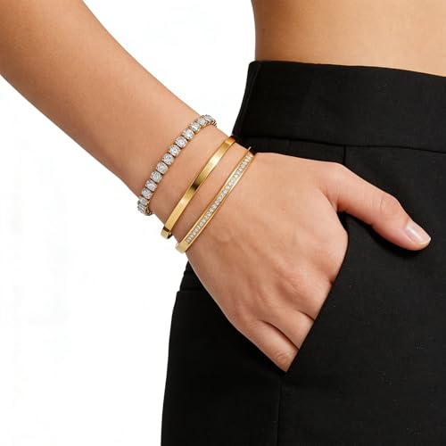 Camhanno Stackable Silver Bracelets for Women Stainless Steel Love & Friendship Bangle, Mothers Day Valentines Birthday Christmas Jewelry Gifts for Mom Her Wife Grandma - style: Gold Bracelet Stack 3pcs