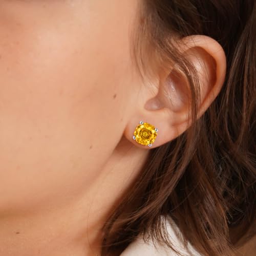 Rose Cut Silver Solitaire Necklace and Earring Set for Women, Jewelry Gift | Rose Cut, Cubic Zirconia, Necklace and Stud Earrings Set, Jewelry Set, Minimalist - color: Yellow