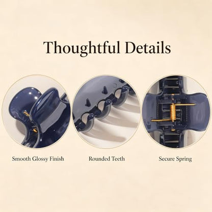 Ivyu 4-Inch Large Rounded Rectangle Hair Claw Clip for Women, Strong Hold | Smooth rounded teeth and a strong spring provide a secure hold for full updos on fine to medium hair. - color: Navy blue