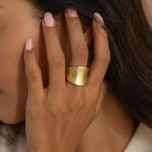 Chunky Rings for Women Gold and Silver Statement Rings Fashion Band Ring Cocktail Costume Jewelry Gift - color: Gold, size: 7