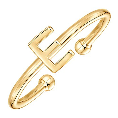PAVOI 14K Gold Plated Initial Letter Ring for Women, Adjustable Band | Thin Initial Band - Dainty Fashion Jewelry Gifts - style: - E