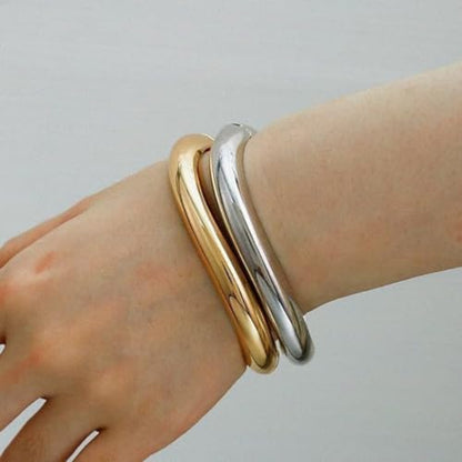 Gold/Silver Cuff Bangle Bracelets For Women Chunky Waterdrop Twisted Hinged Bangle Bracelets Minimalist Arm Cuff Bracelet Jewelry Gifts - color: 13Gold+Silver