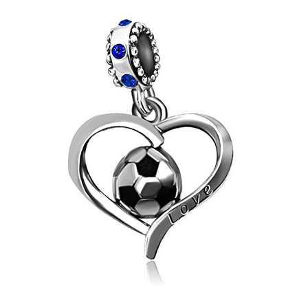 Football Charm Soccer World Cup Sport Heart Birthstone Charms for Bracelets Father Daughter Brother Son Jewelry - color: Blue