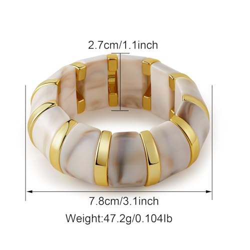 YBMYCM Acrylic Chunky Bangles Bracelets for Women Resin Gold-plated Stackable Stretch Bracelet Wide Wristbands Gift Jewelry - color: Ivory white