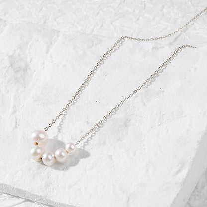 925 Sterling Silver Dainty Freshwater Cultured Pearl Choker Necklace White Genuine Real Pearl Charm Necklaces Jewelry Gifts for Her - color: 5 Size Gradient-Silver