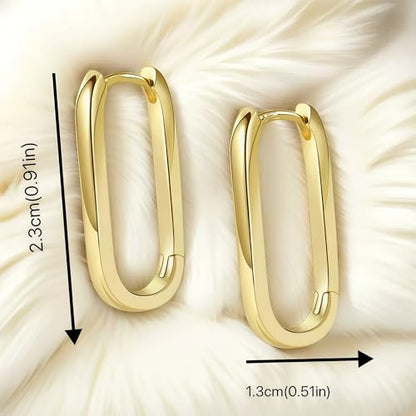 Silver/14K Gold-Plated Women's Hoop Earrings – Hypoallergenic Rectangle Geometric Mini Hoops, Minimalist Everyday Gift - color: Gold