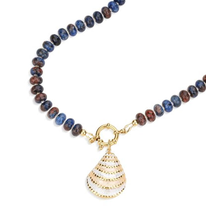 SAMYA Gemstone Beaded Necklace for Women | Ocean Charm Necklace with 8x4mm Natural Dyed Jade Beads, Adjustable 16"+2" Beach Necklace for Women - color: Deep blue jade