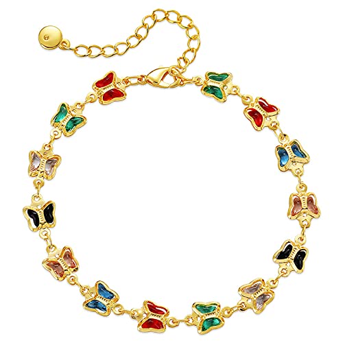Dainty Gold Bracelets for Women, 18 Gold Plated Adjustable Evil Eye/Butterfly/Beaded/Pearl/Heart/Turquoise Handmade Bracelet for Women - style: Butterfly