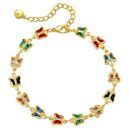 Dainty Gold Bracelets for Women, 18 Gold Plated Adjustable Evil Eye/Butterfly/Beaded/Pearl/Heart/Turquoise Handmade Bracelet for Women - style: Butterfly
