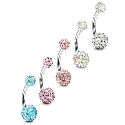 FIBO STEEL 5 Pcs 14G Stainless Steel Belly Button Rings Navel Barbell Body Jewelry Piercing - style: Style A