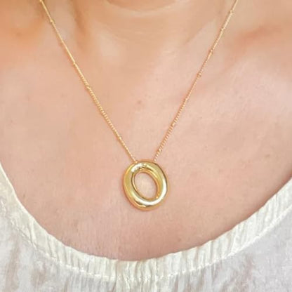 Gold Bubble Initial Necklace for Women Balloon Letter Necklace 18K Gold Plated Dainty Alphabet Pendant Puffy Name Personal Necklace - color: O