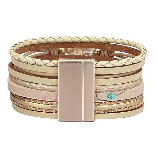 GelConnie Leather Cuff Bracelet Baroque Pearl Wrap Bracelet Gorgeous Gold Tube Bangle Boho Bracelet Bohemian Wristband Jewelry Gift for Women Wife - color: Women Leather Bracelet