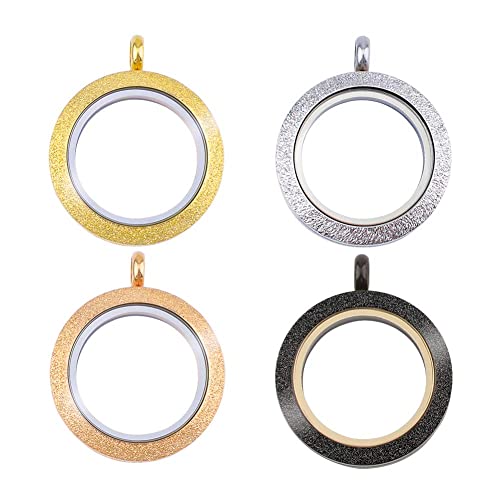 WANDIC Photo Charms, Set of 4 Matte Stainless Steel Round Memory Locket Pendant Bridal Wedding Bouquet Charms for Photo or Wedding, 25mm - color: 4pcs-different Color