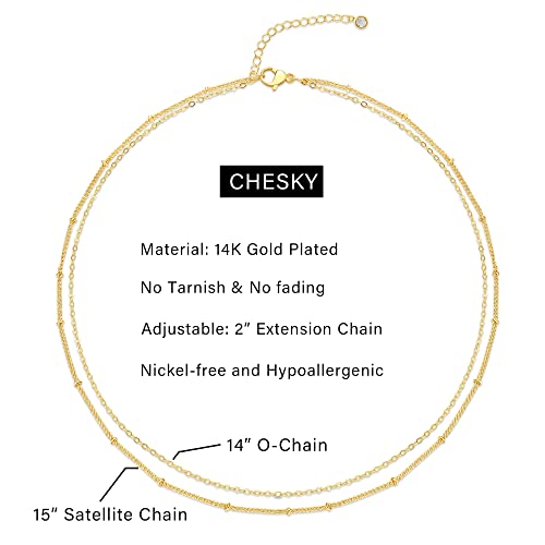 CHESKY 14K Gold Plated Silver Dainty Satellite Choker Necklace for Women | Layered Beaded Chain Necklace, Thin Choker Jewelry, Dainty Gold necklace, Minimalist Trendy Jewelry, Daily Gift for Women - style: Layeredbead gold