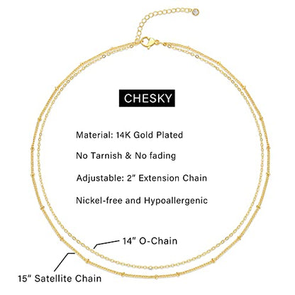 CHESKY 14K Gold Plated Silver Dainty Satellite Choker Necklace for Women | Layered Beaded Chain Necklace, Thin Choker Jewelry, Dainty Gold necklace, Minimalist Trendy Jewelry, Daily Gift for Women - style: Layeredbead gold