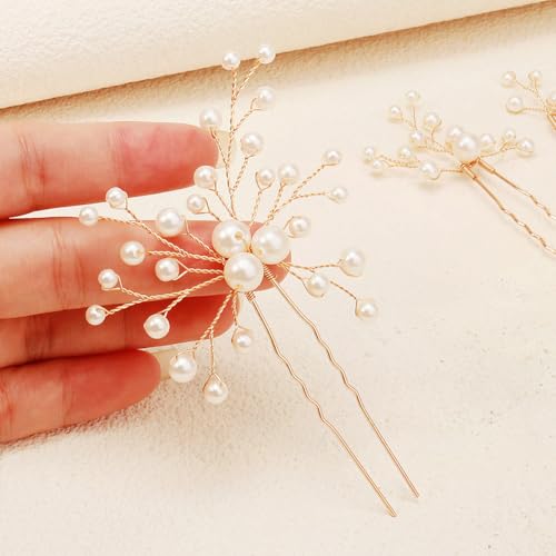 GSHLLO 7 Pcs Faux Pearl Bridal Hair Pins Set Handmade Pearl Wedding Hair Clips Bride Bobby Pins Elegant Prom Barrettes Bridesmaid Jewelry Hairpieces Vintage Pearls Hair Accessories for Women