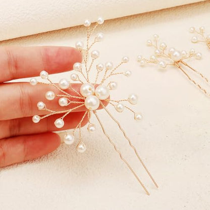 GSHLLO 7 Pcs Faux Pearl Bridal Hair Pins Set Handmade Pearl Wedding Hair Clips Bride Bobby Pins Elegant Prom Barrettes Bridesmaid Jewelry Hairpieces Vintage Pearls Hair Accessories for Women