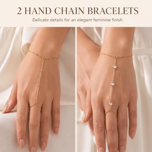 11PCS Gold-Tone Jewelry Set for Women, Includes 4 Upper Arm Cuffs, 2 Hand Chain Bracelets and 5 Bracelets for Women, Boho Disign for Beach, Vacation, Festival and Party Looks