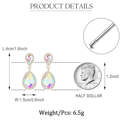 EVER FAITH Women's Austrian Crystal Wedding Tear Drop Dangle Earrings | Bridal Prom Jewelry for Bride Bridesmaid - color: Iridescent AB Gold-Plated-Base